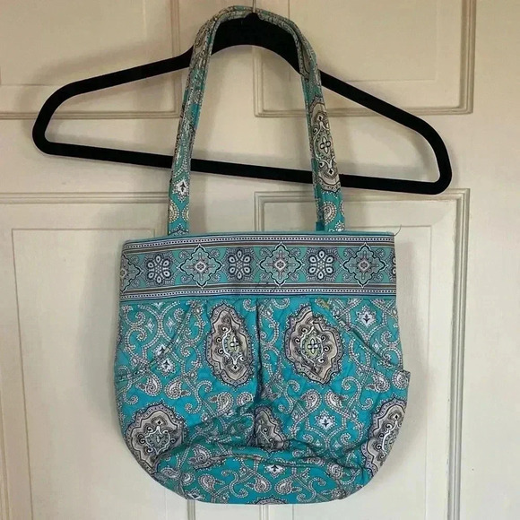 Vera Bradley Retired Totally Turquoise Shoulder Bag Purse Double Handle - Picture 8 of 9